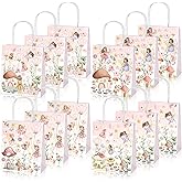 Dinifee 12 Pcs Fairy First Birthday Party Favor Bags with Handles Floral Goodie Paper Bags Floral Candy Treat Boxes Butterfly Fairy Theme Gift Boxes for Girl First Birthday Party Decoration
