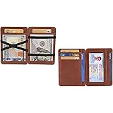 AULIV Card Holder Leather Magic Wallet RFID Blocking Slim Minimalist Front Pocket Credit Card Case for Men Women (Dark Tan)