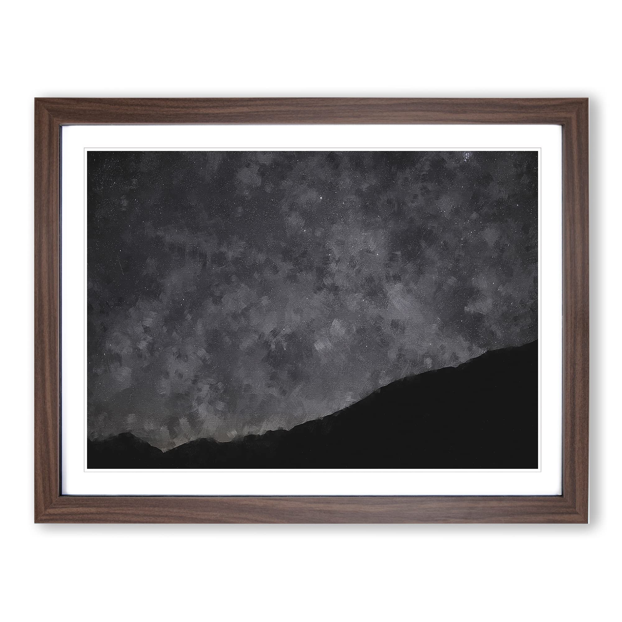 Stars Over The Lake District Painting Modern Art Framed Wall Art Print, Ready to Hang Picture for Living Room Bedroom Home Office Décor, Walnut A4 (34 x 25 cm)