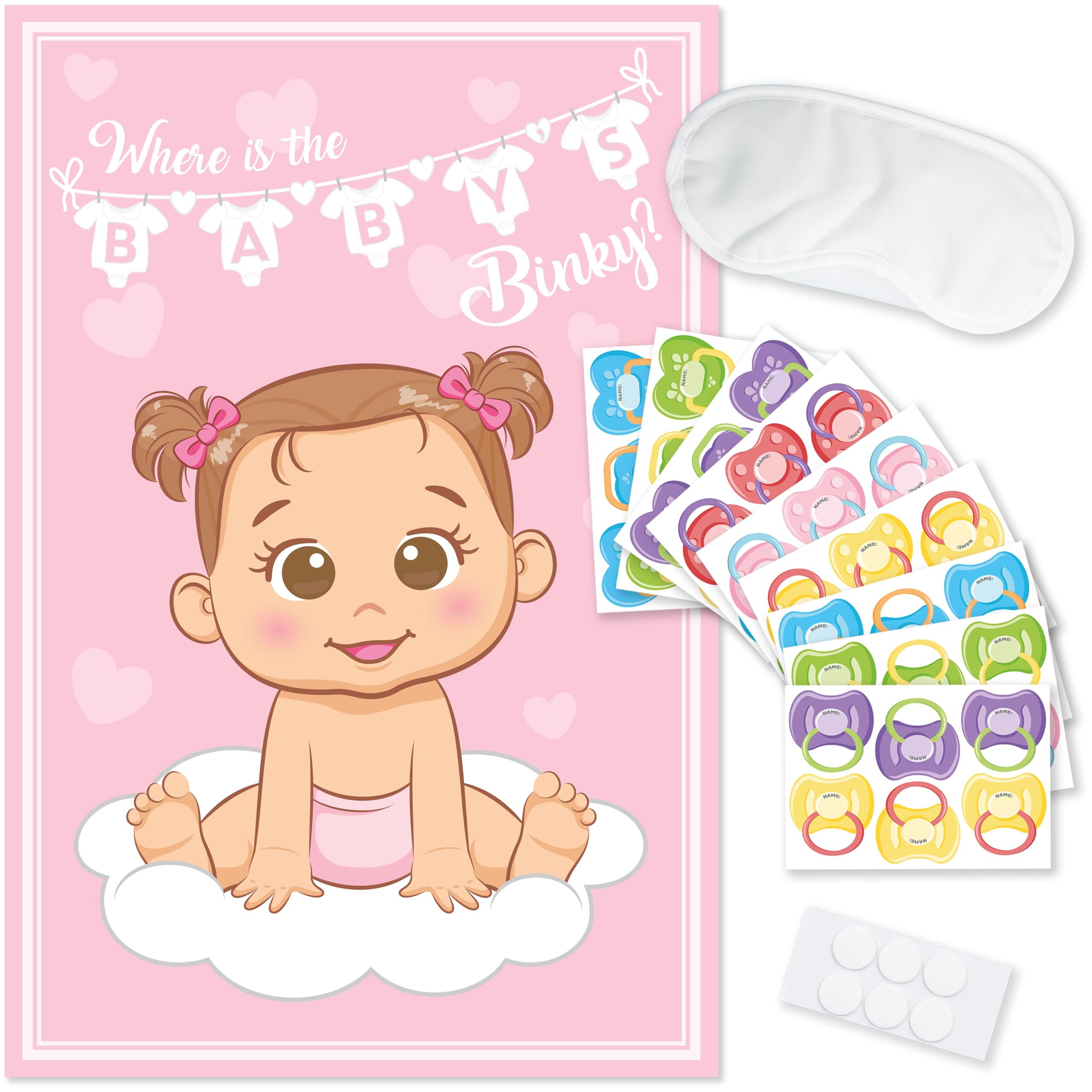Party Hearty Funny Baby Shower Games for Girl, Pink Pin The Pacifier on The Baby Game, Where is The Baby’s Binky, Pin The Dummy