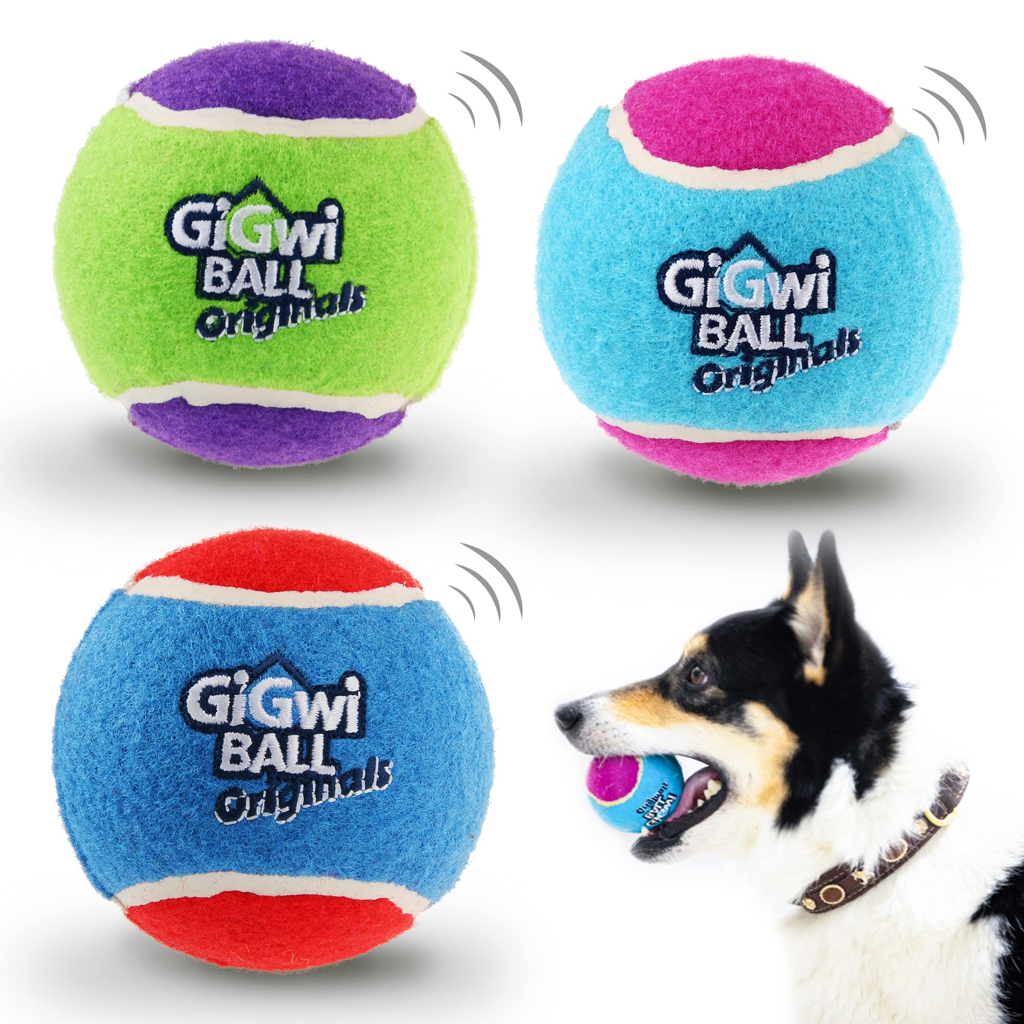GiGwi Tennis Balls for Dogs, Squeaky Dog Tennis Balls for Exercise, High Bouncy Dog Balls Bright Colors 2.5 Inches, Interactive Funny Dog Toys for All Breeds of Dogs Indoor & Outdoor Dog Games, 3 Pack
