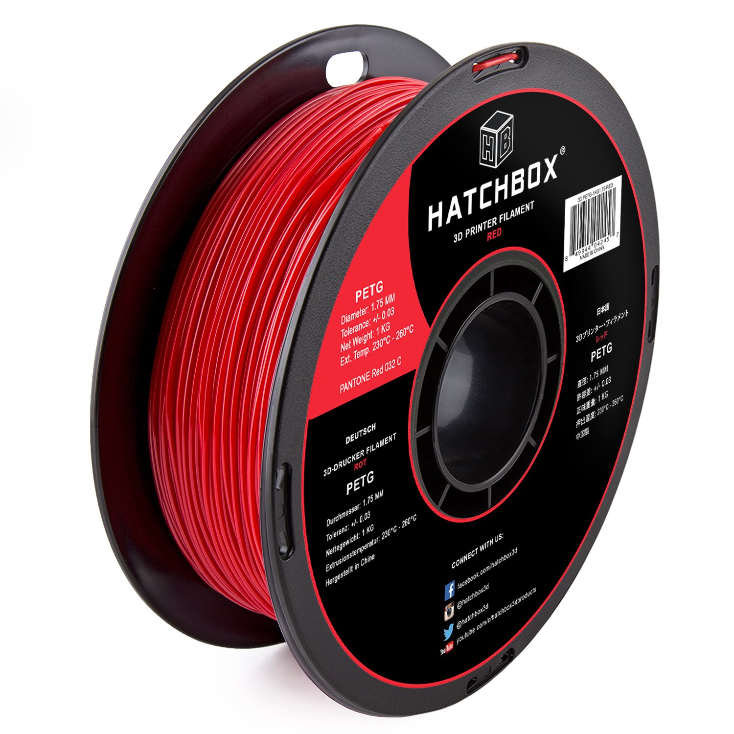 HATCHBOX PETG 3D Printer Filament, Dimensional Accuracy +/- 0.03 mm, 1 kg Spool, 1.75 mm, Red