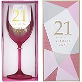 Pavilion Gift Company - 21 & Time To Sparkle - 19 oz Pink & Gold Ombre Stemmed Wine Glass Happy Birthday Party Celebration Milestone Gift Present