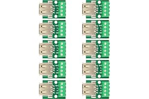 NAUGHTYSTARTS USB 2.0 Type A Female to Terminal Screw Adapter Board USB A Breakout Board 4 Pin Output 0.15" Pitch (Pack of 10pcs)