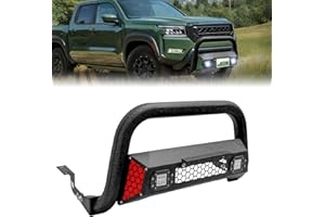 PARTREE Bull Bar Fit for Nissan Frontier 2022 2023 2024 2025 with LED Light & w/License Plate Bracket DIY Paintable Front Bumper Brush Push Bar Grille Guard Protector