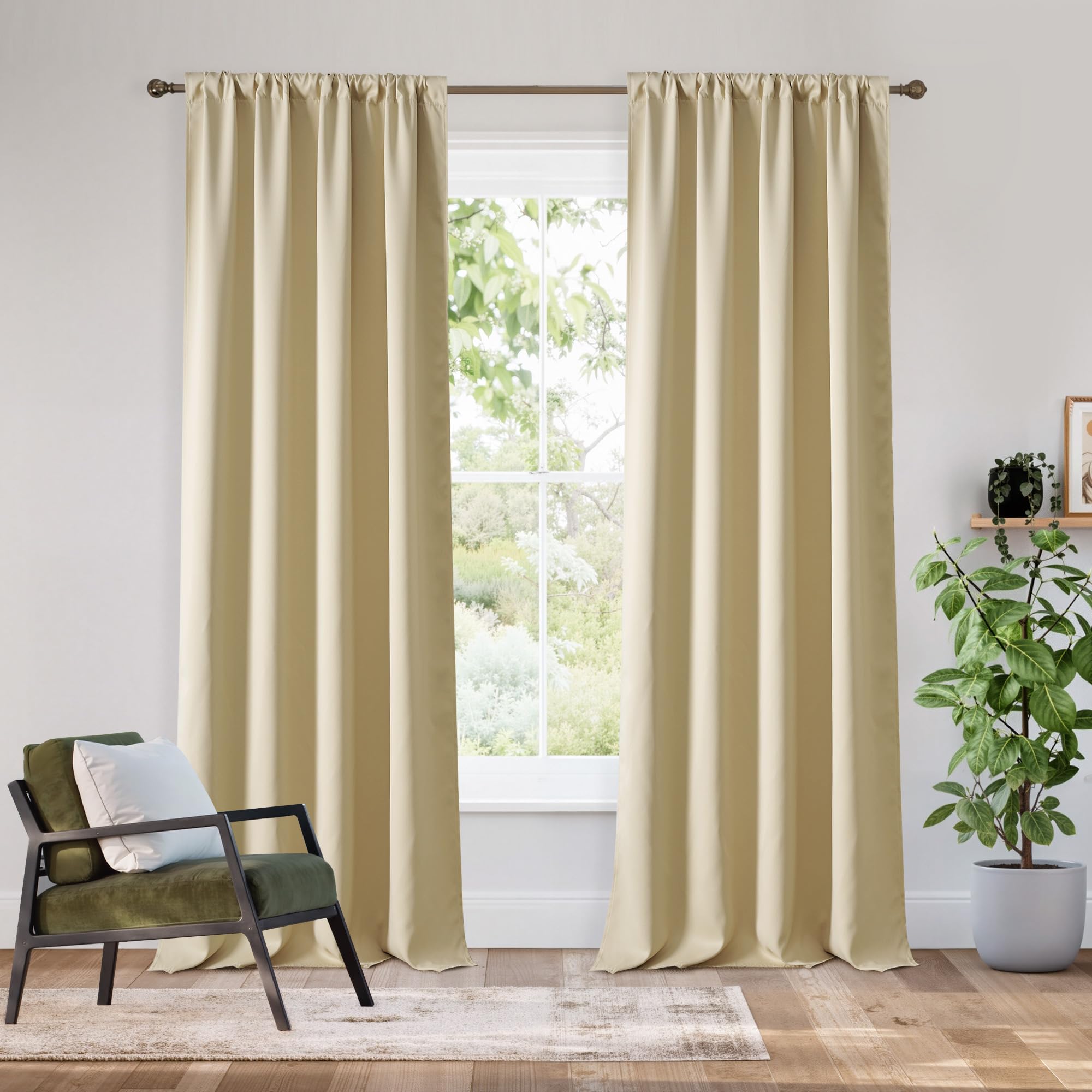 RYB HOME Bedroom Blackout Curtains 80 inches Long, 100% Blackout Thermal Insulated Noise Reducing Curtains for Living Room Nursury, 34 inches Wide by 80 inches Long, Biscotti Beige Image