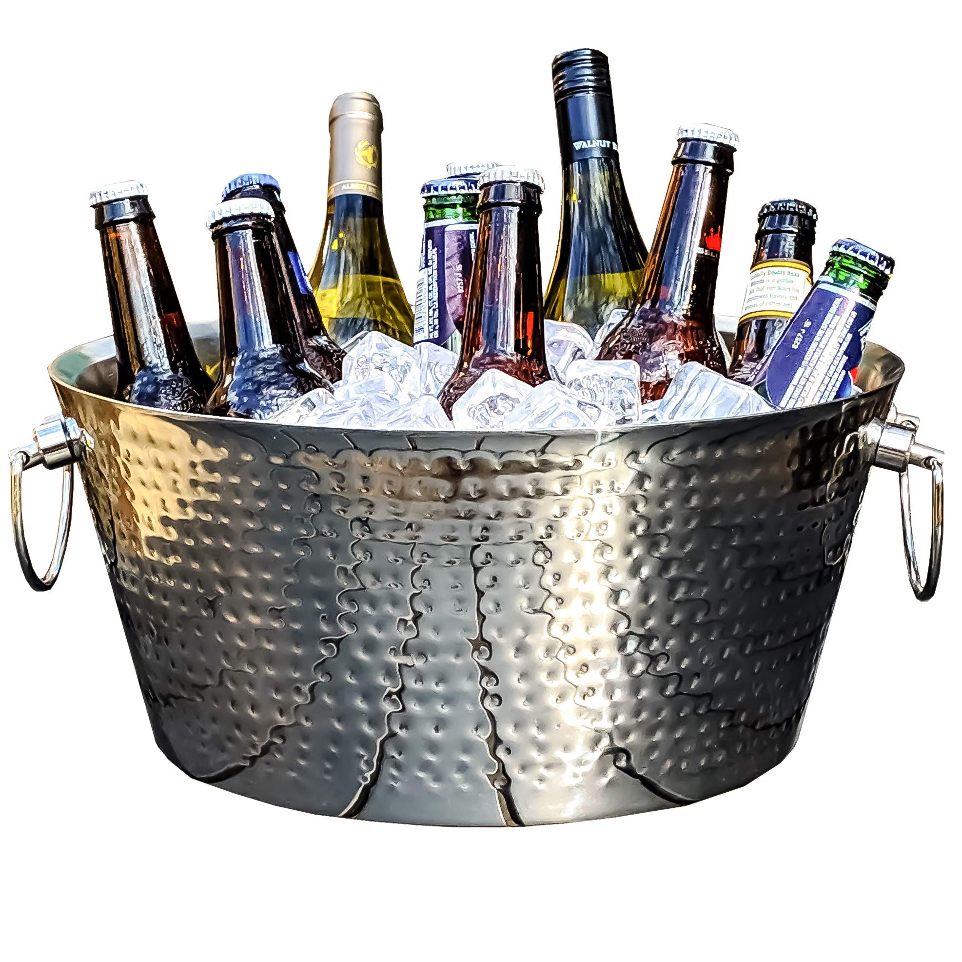 BREKX Insulated Anchored Double Walled Hammered Insulated Steel Beverage Tub, 15 Quarts