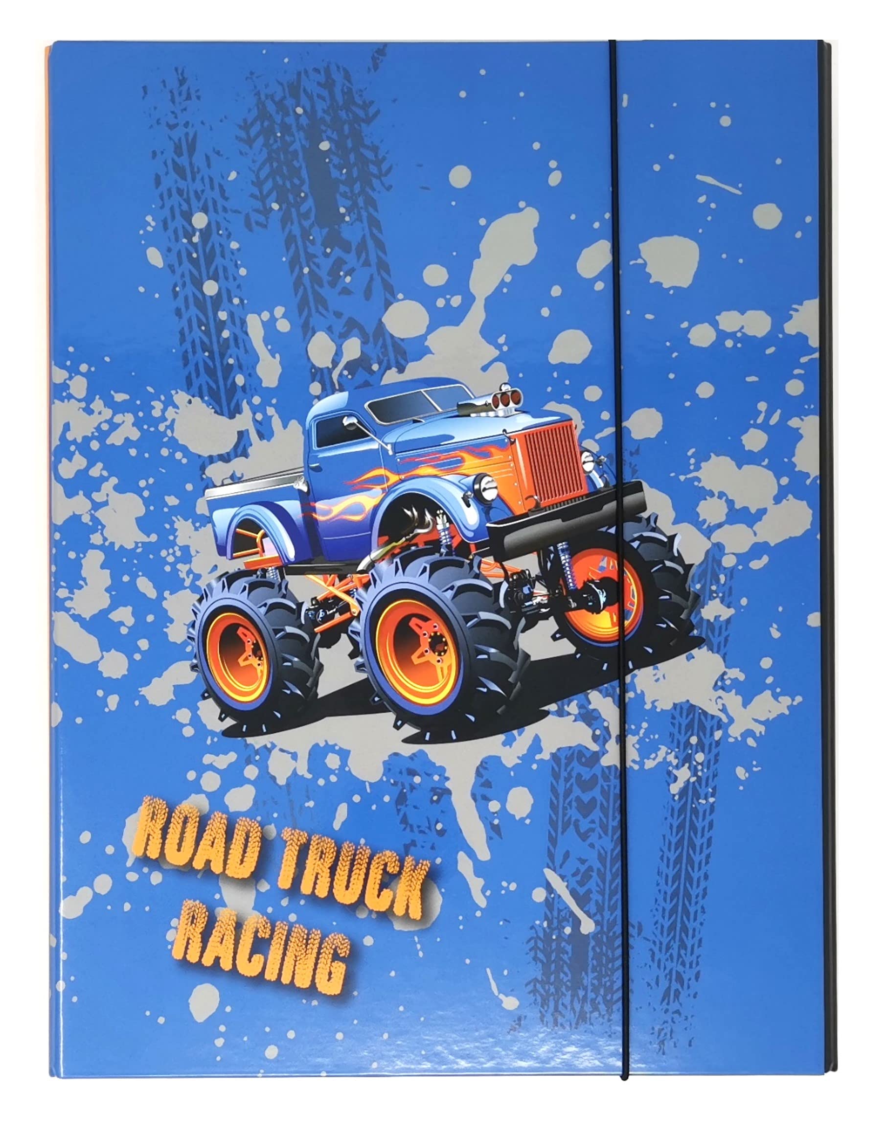 Theonoi Modern A4 Truck Racing Children's Box, Sturdy File Box for School Bag, DIN A4, Gloss Lamination, Inner Flaps, Rubber Tensioners, Capacity 4.5 cm, Gift Option