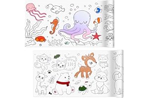 PRUDIUT Children’s Coloring Paper Roll, 2 Pcs Drawing Roll Paper, Sticky Rolls for Kids Art, DIY Painting Drawing Coloring Rolls for Kids Toddler Young Artists Gifts, 11.8" x 118"(Land & Marine Animals)