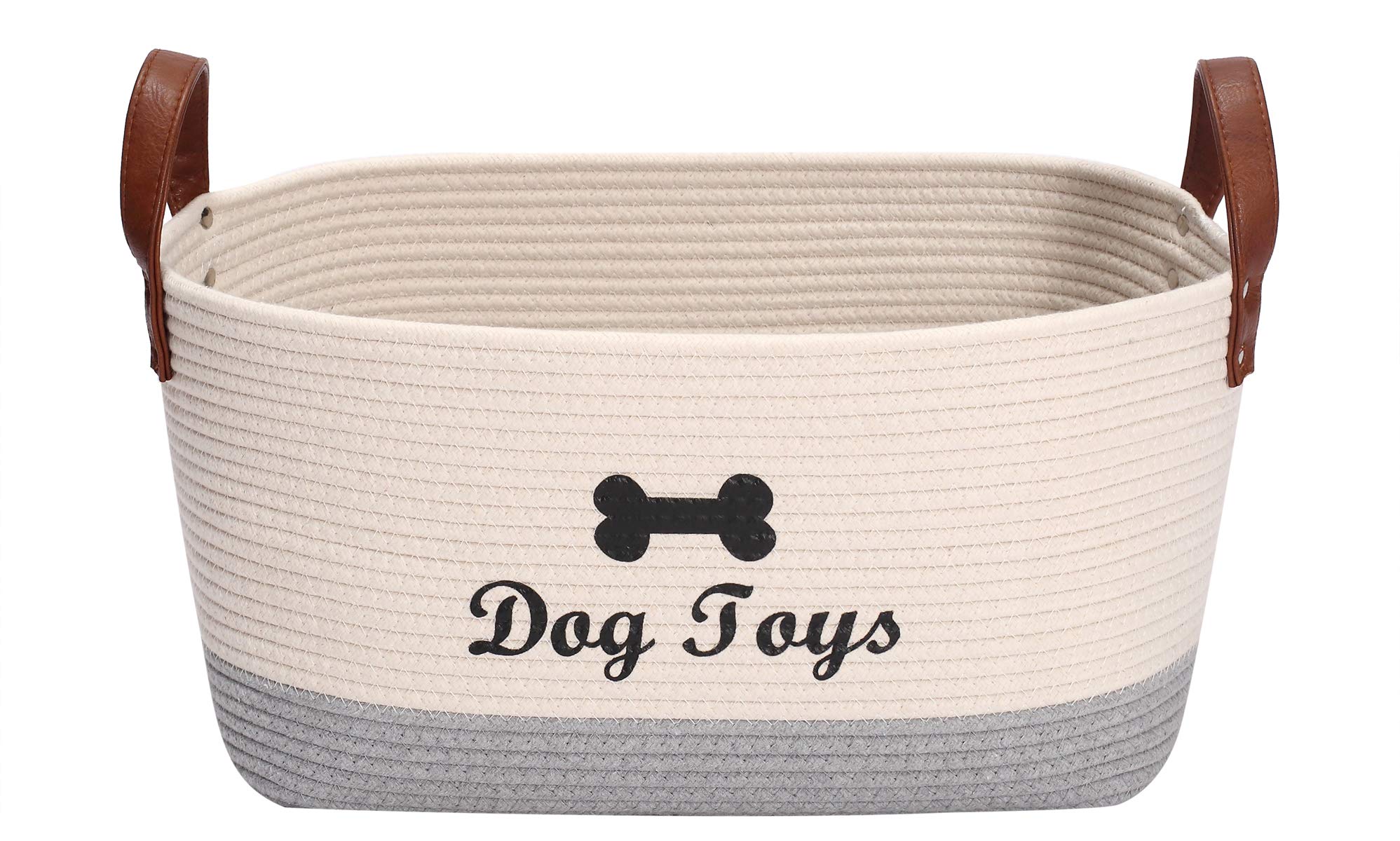Dog toy basket 16.5"x10.6"x 7.5" puppy toy bins pet organizer, laundry storage bin - Perfect for organizing pet toys, blankets, leashes, coat and stuff - Beige Gray