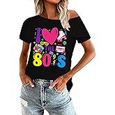 OCURHU 80s Shirts for Women Retro Off The Shoulder Top Disco 80s 90s Theme Party Outfit
