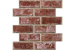 SMOOSTIKC 3D Faux Brick Wall Panels-10 Pcs of 11.8"X11.8" Small Size Thin PVC Fake Red Orange Brick Peel and Stick Tile Textured Paneling Wallpaper for Kitchen Backsplash and Interior Wall Decor