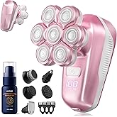 Electric Shaver for Women, Electric Razor with 7D Magnetic Shaver Heads, Wet Dry Waterproof Bald Head Trimmer Kit for Women & Men, Nose Ear Hair Trimmer, USB Rechargeable Clippers, Pink