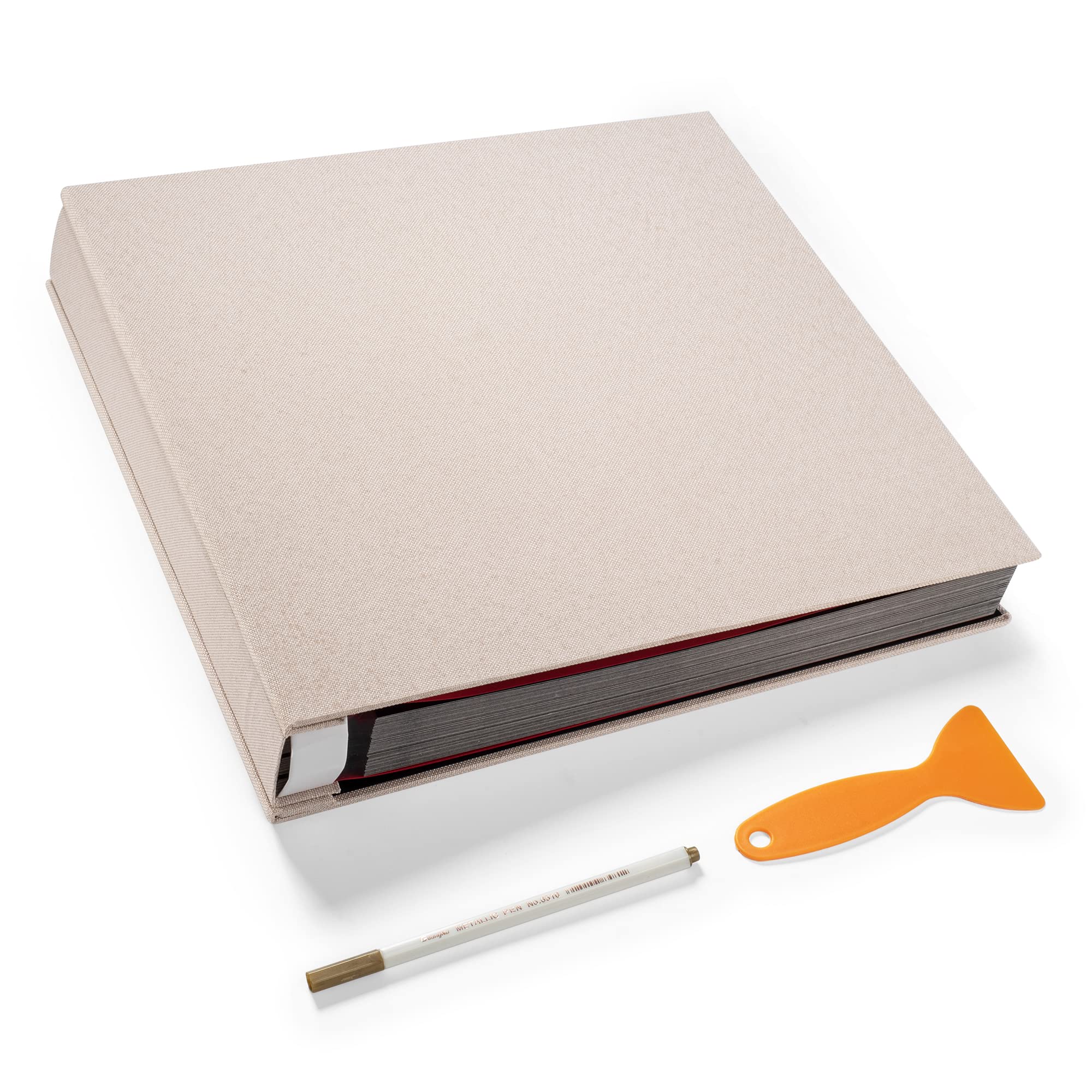 HoneyTolly Large Photo Album Self Adhesive 4x6 5x7 8.5x11 Scrapbook Magnetic DIY Scrap Book Length 13" x Width 12.8" 120 Black Sticky Pages Linen Cover DIY Photo Album Image