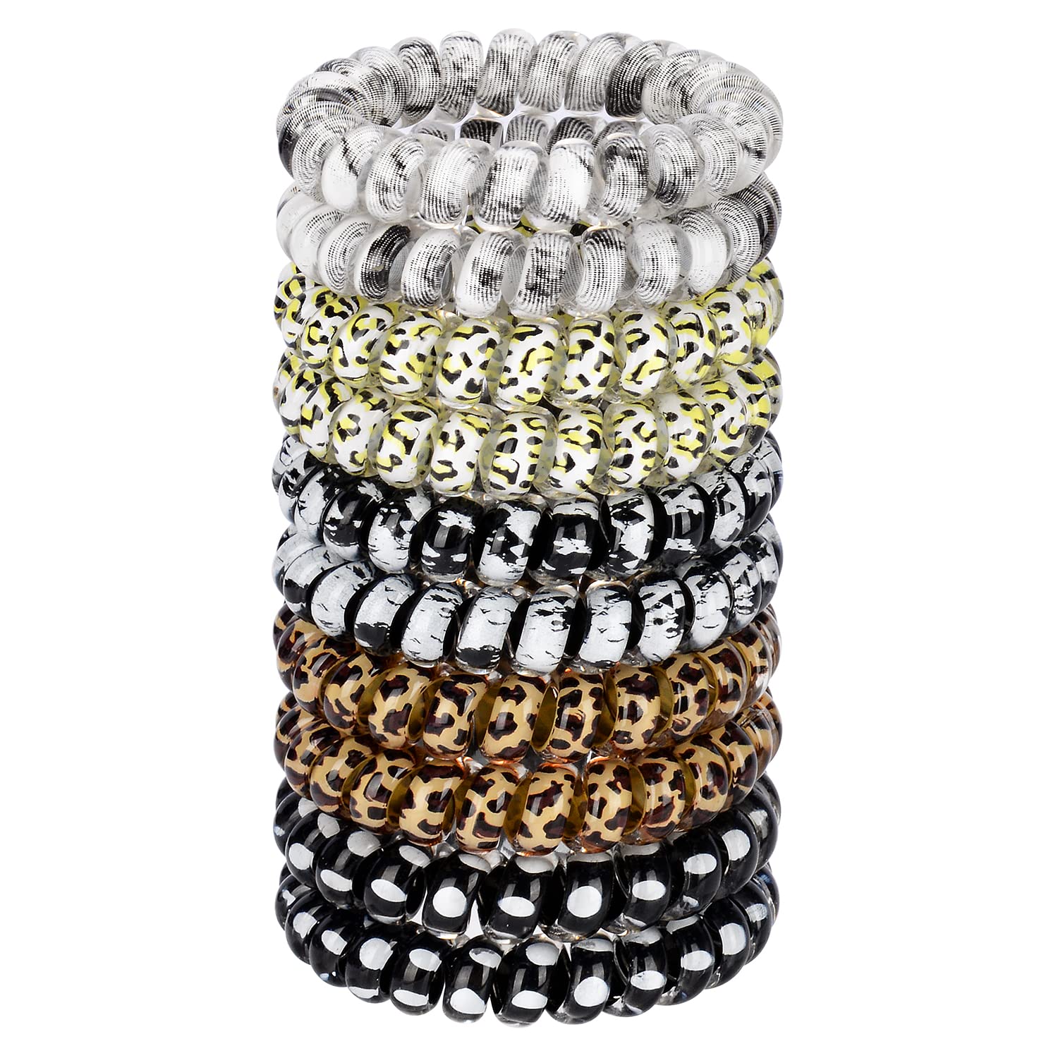JessLab Spiral Hair Ties, 10 Pcs Traceless Phone Cord Bracelet Plastic Coil Ponytail Holders No-Damage Accessory for Girls Women Ladies, Color Assorted, Set 16