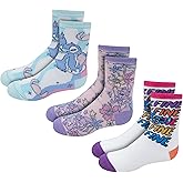Disney Girls 3-Pack Crew Socks - Minnie, Tinkerbell, Frozen & Stitch for Ages 7-14
