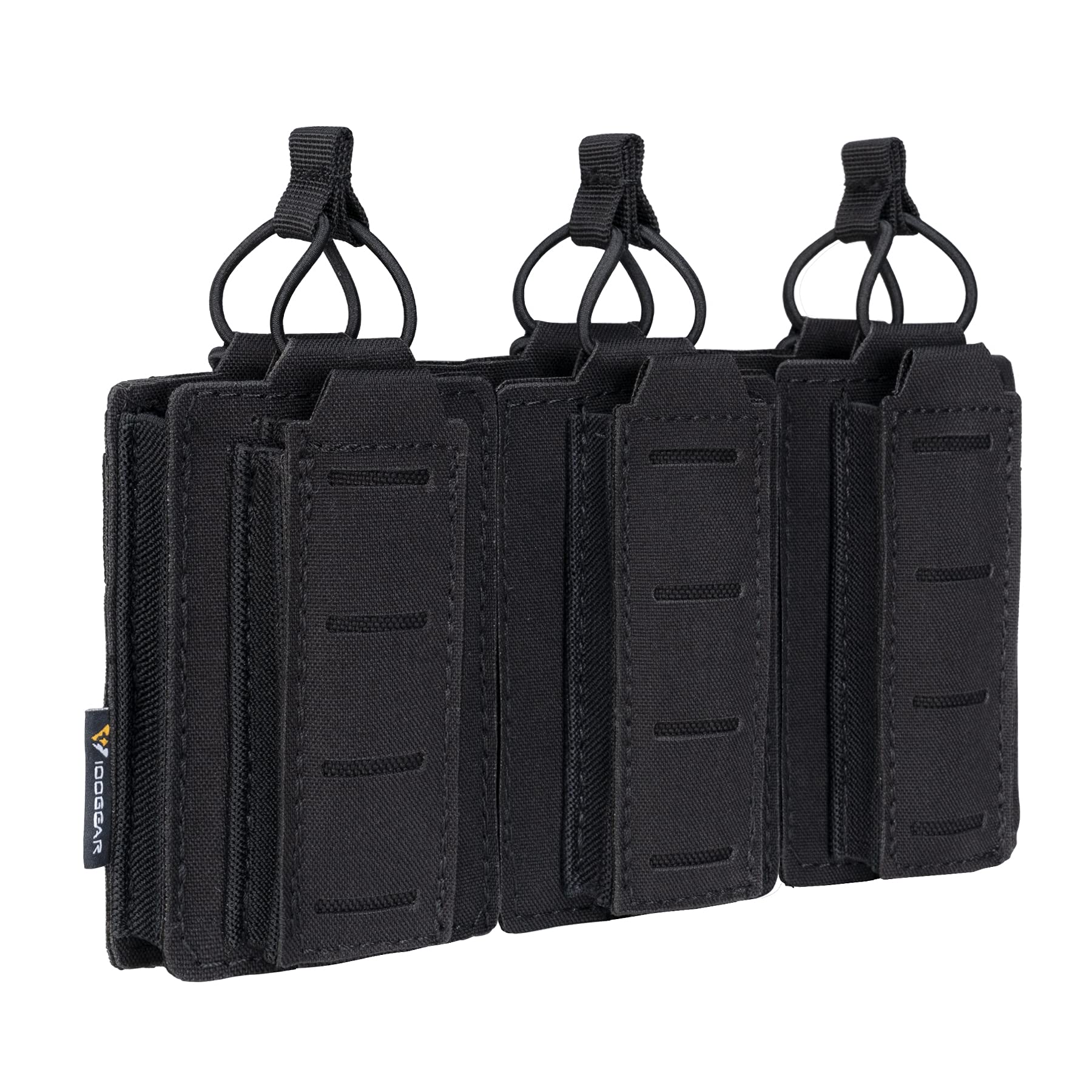 IDOGEAR Triple Mag Pouches Kangaroo Magazine Pouch for 5.56mm Rifle & 9mm Pistol Magazines, Universal MOLLE Tactical Pouches, Elastic (Black)