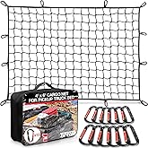 Cargo Net for Pickup Truck Bed (4'x6' Stretches to 8'x12') Double Thick Heavy Duty Pickup Truck Bed Organizer Accessories - 12 Metal Carabiners, Bungee Mesh Accessory with Strap Hooks