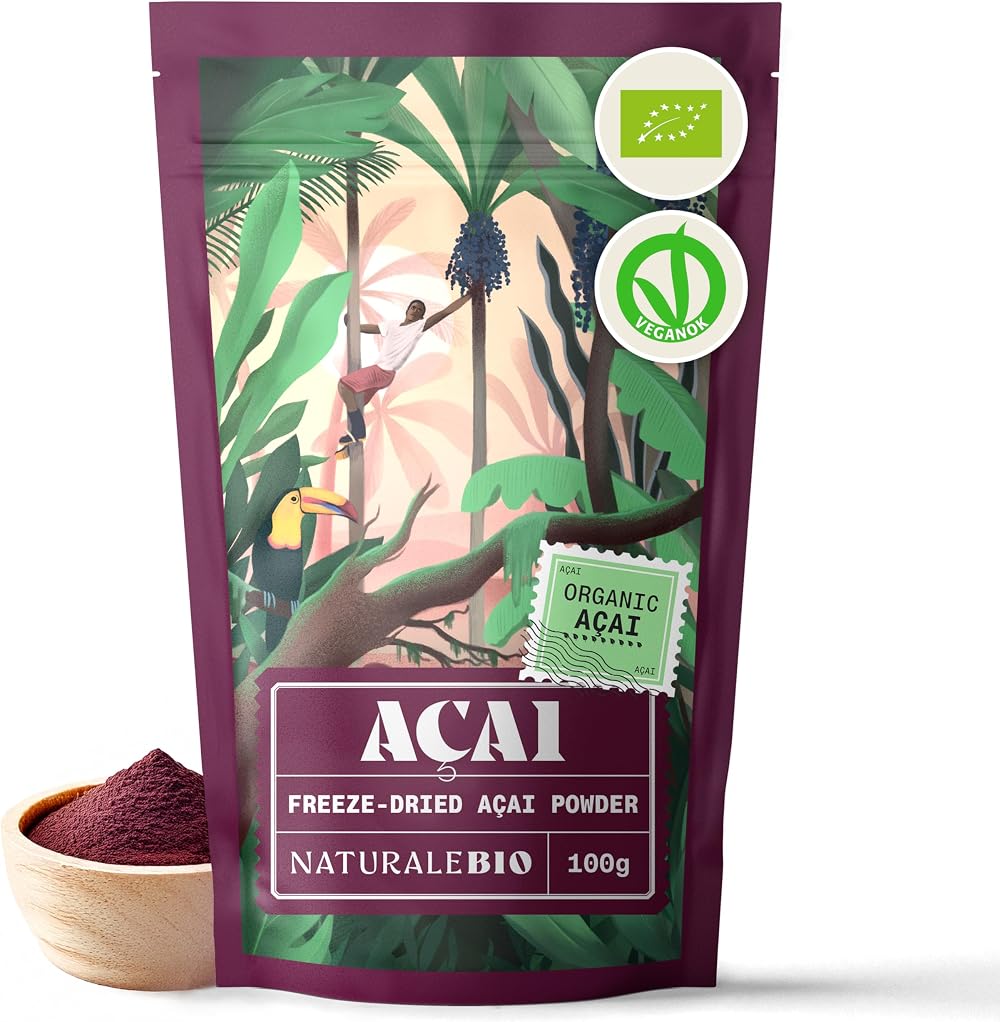 NaturaleBio Organic Acai Berries Powder Freeze-Dried 100g Vegan