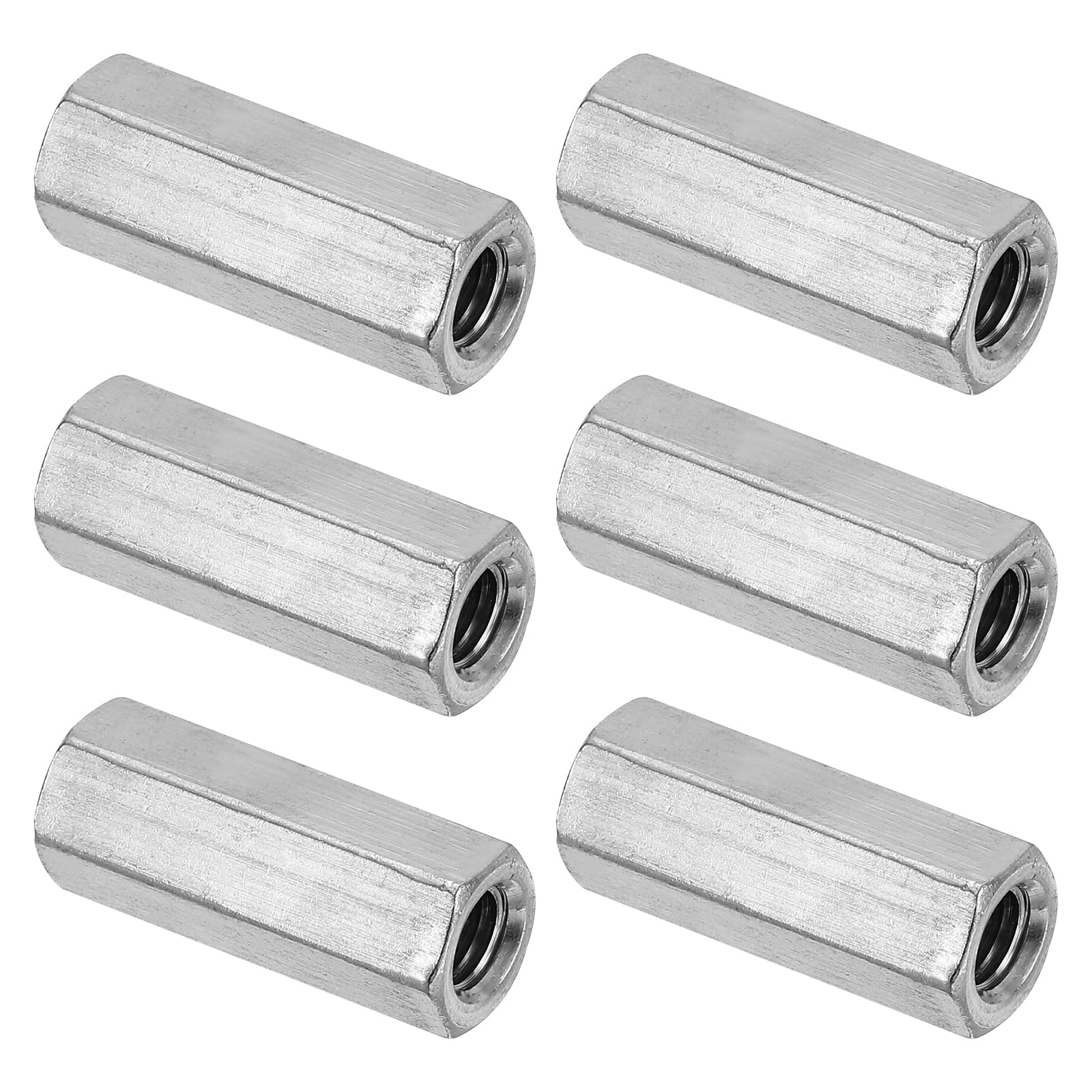 PATIKIL M8 x 1.25-Pitch 304 Stainless Steel Hex Coupling Nuts, 6Pcs 35mm/ 1.4" Length Coarse Fully Threaded Rod Coupling Nut Studding Connector Fasteners, Silver Tone — image 1