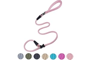 MOTAITY Slip Lead Dog Leash(4ft)，Strong Nylon Rope Leash Anti-Choking Anti-Pull and Outdoor Walking Training Lead for Small Medium Large Dogs (Pink, 4ft)