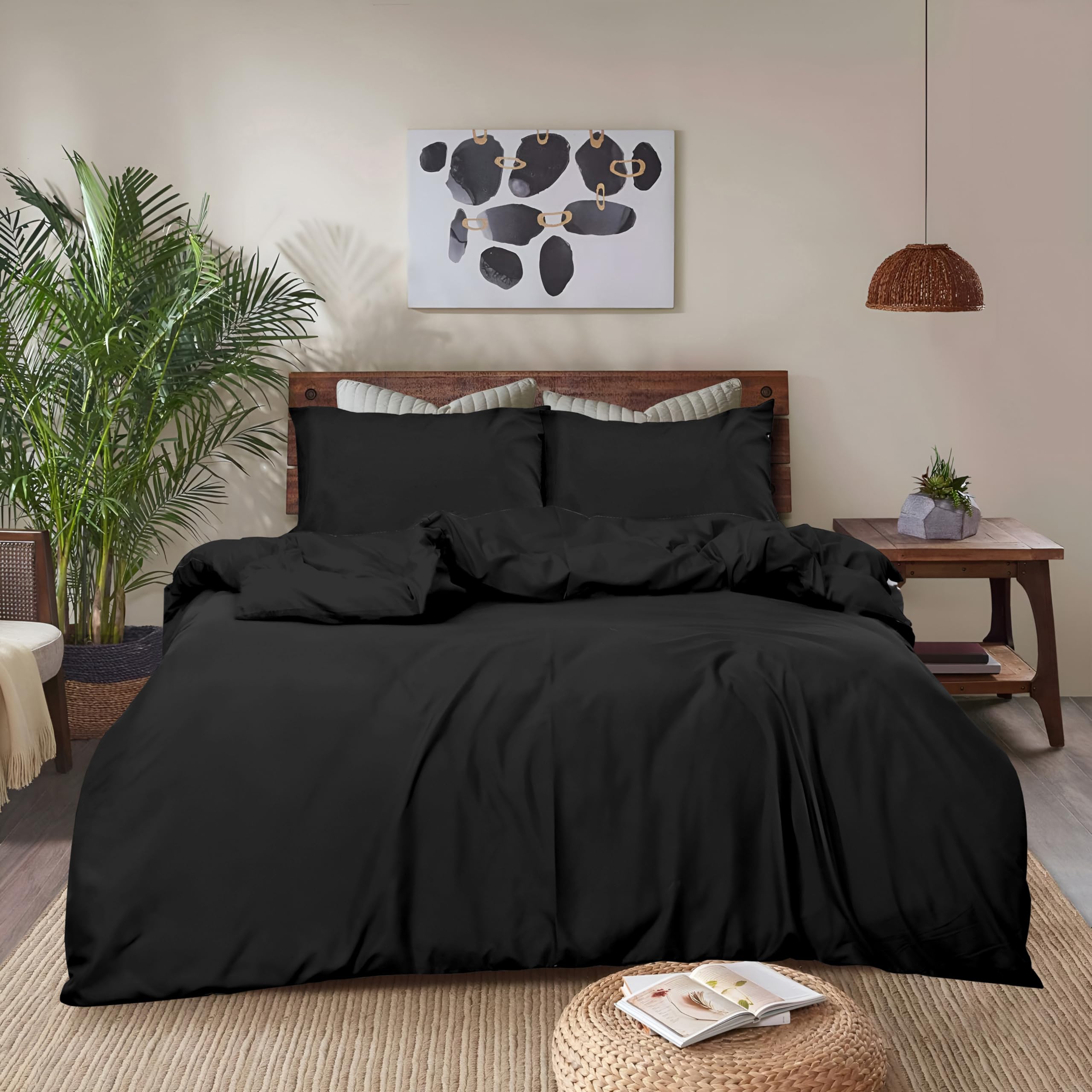 REHAN & CO King Size Duvet Cover Sets Black – 3Pcs Bedding Set Kingsize Soft Brushed Microfiber Bedding – Plain Quilt Cover With Pillow Cases.