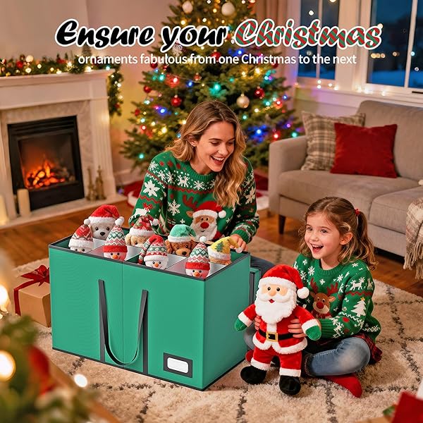 CHRISTMAS FIGURINE STORAGE BOX & NUTCRACKER STORAGE CONTAINERS WITH VISIBLE LID AND CARDBOARD DIVIDERS, KEEPS 8 HOLIDAY 15″-FIGURINE COLLECTIBLES, XMAS DECORATION STORAGE BAG, 600D OXFORD / GREEN