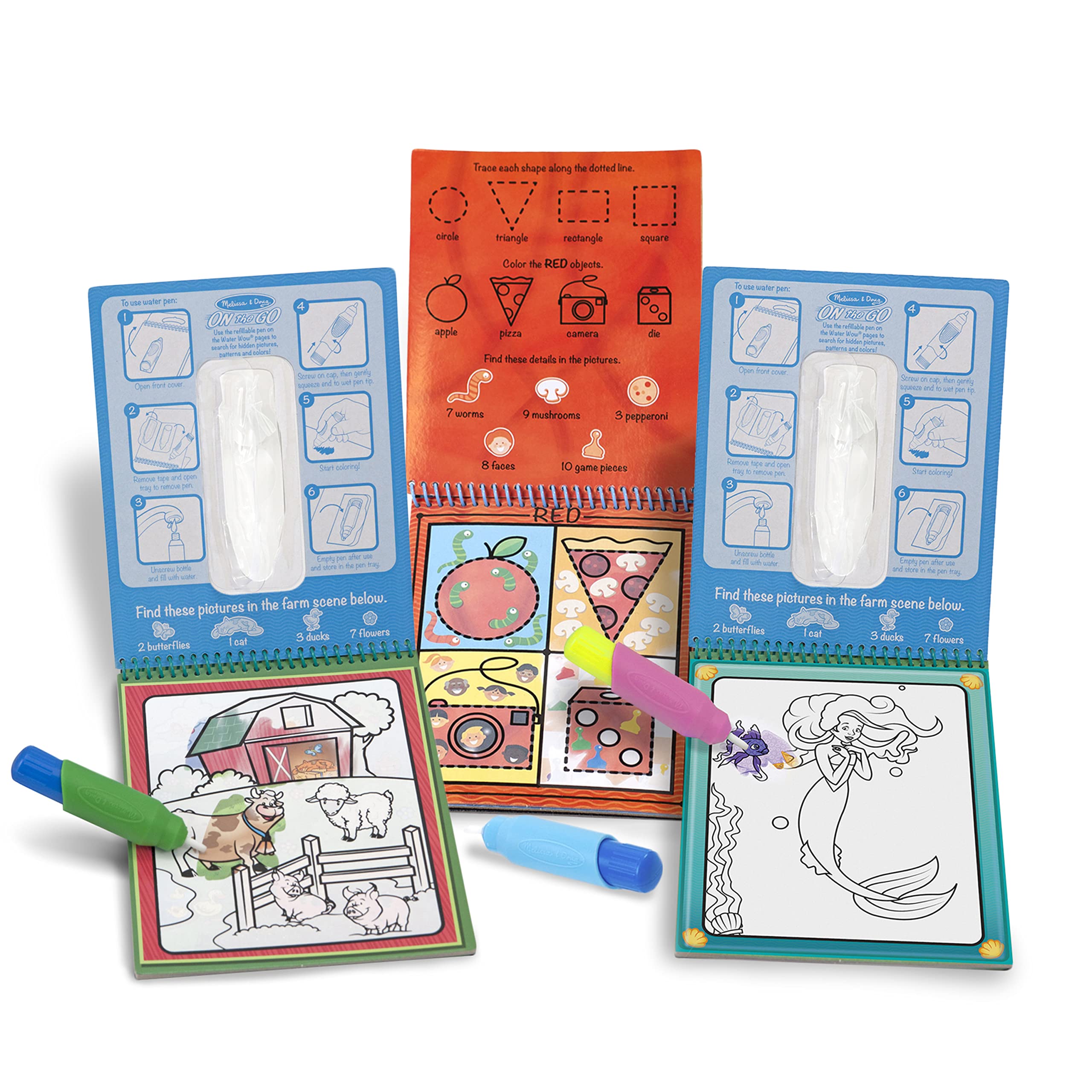 Melissa & Doug On The Go Water Wow! Reusable Water-Reveal Activity Pads, 3-pk, Colors and Shapes, Fairy Tales, Animals