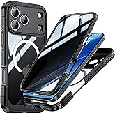 Magnetic Privacy for iPhone 17 Pro Max Case, Privacy Screen Protector, Military Grade Protection, Fit for MagSafe, Silicone Edge Double Sided Tempered Glass Shockproof Anti Peep Full Body Case Black