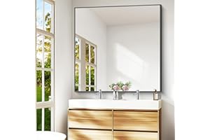 BONEWEI Bathroom Mirror,48x48 inch Large Wall Mirror for Bathroom Wall Mounted,Black Rectangle Wall Mirrors,Square Bathroom Mirror for Living Room,Farmhouse, Bedroom Entryway, Horizontal/Vertical