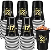 Ziliny 50 Pack 21st Birthday Decorations Birthday Cups 16 oz Disposable Plastic Gold and Black Cheers to 21 Years Cups for Men Women Hot Cold Drinks for Wedding Anniversary Supplies