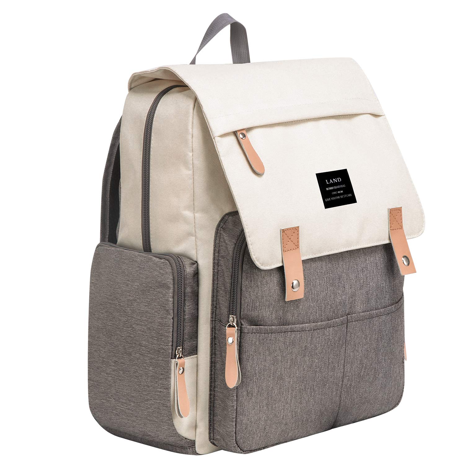 Diaper Bag Backpack Large Capacity for Baby Care Wide Open Design and Waterproof Fabric For Mom Dad (New White Grey)