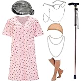EBYTOP Halloween Women's Old Lady Costume Dress up Outfit Accessories for Adults