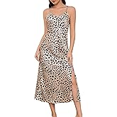 ALCEA ROSEA Women's Long Satin Slip Dress Nightgowns Sexy Lingerie Adjustable Strap Midi Dress Silky Gown V Neck Under Dress