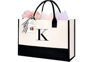 BAGAIL Initial Tote Bag, Personalized Birthday Gifts for Women, Teacher, Friends, Mom, Wedding, Monogrammed Beach Bag