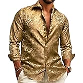 Barry.Wang Mens Western Shirts Silk Paisley Long Sleeve Button Down Dress Shirt Designer Mexico Cowboy Shirt Party Casual