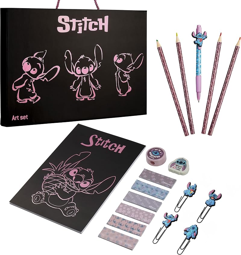 Disney Stitch Art & Stationery Set Notepad Pencils Paper Clips Gifts