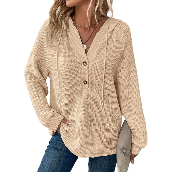 Women's Sweatshirts And Hoodies Drawstring Deep V Neck Button Down Pullover Tunic Sweatshirts Top