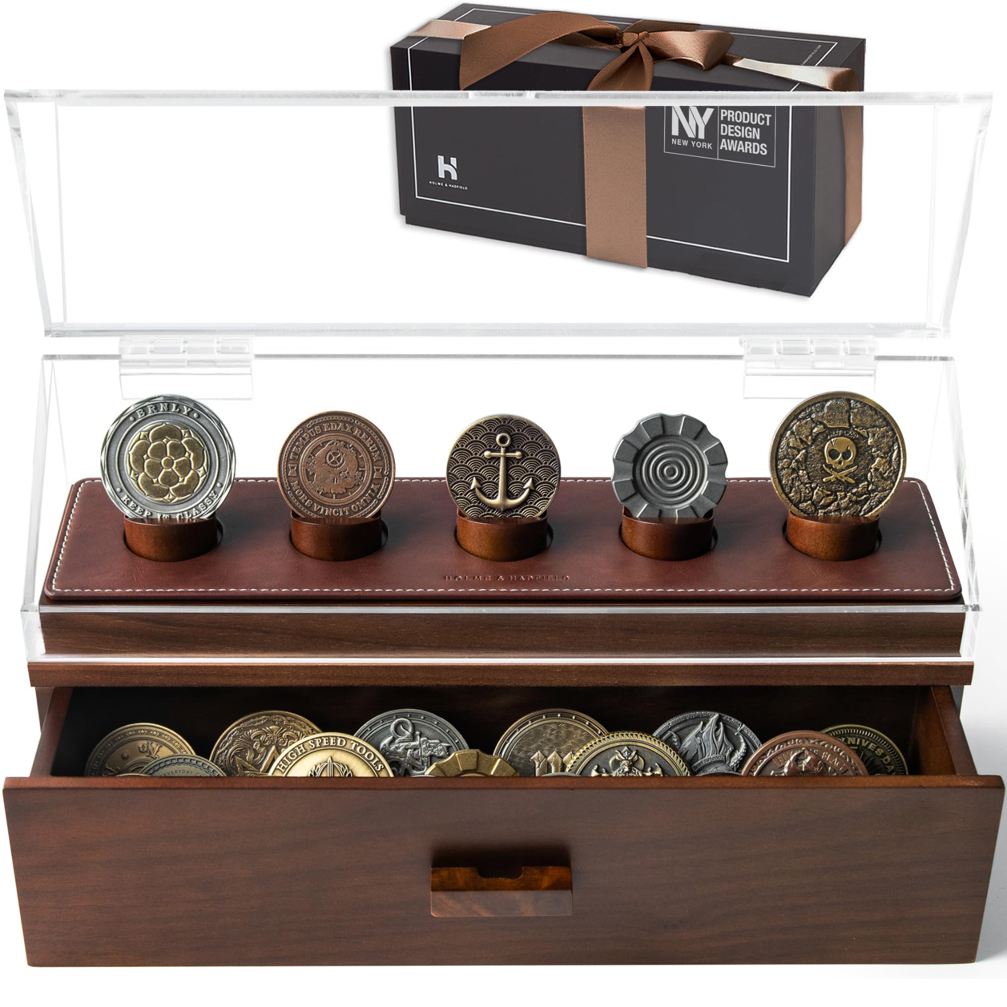 Holme & Hadfield Premium Challenge Coin Display Case for up to 30 Coins ...