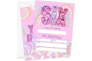 RFFGRTU Birthday Party Invitations, 5"×7" Rainbow Sequin 6 Year Old Birthday Invitation for Boys Girls Party Invite Cards -25