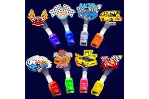 POPOOO 24PCS Race Car Party Favors-LED Finger Lights：Glow-in-the-Dark Light-Up Hot Wheels Toys Bulk for Kids Boys Girls,Cars Theme Birthday Party Decorations Supplies, Party Goodie Bags, Classroom Prizes