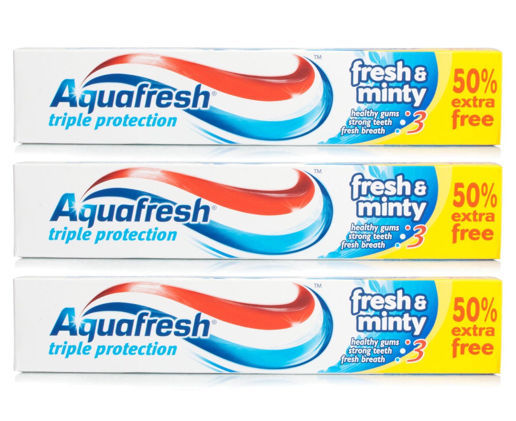 3x Aquafresh FRESH & MINTY Triple Protection Toothpaste 75ml