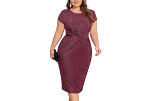 AOVDE Women's Plus Size Cocktail Dress Short Sleeve Glitter Bodycon Dresses Sparkly for Curvy Women Party Wedding Guest