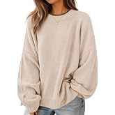 ZESICA Oversized Sweaters for Women 2026 Fall Trendy Pullover Tops | Crewneck, Lantern Sleeve, Side Slit, Contrast Color, Loose Warm, Winter Daily Holiday Layering Outfits, Fall Fashion Staple