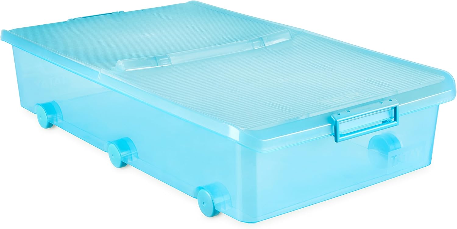 TATAY Underbed Storage Box with Wheels, Polypropylene, Turquoise, One