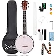 Mulucky 4-String Banjo Ukulele | 23" Sapele Wood with Remo Head & Nylon Strings | Dark Brown Travel Kit (Bag, Tuner, Picks) - MBU-808