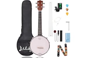 Mulucky 4-String Banjo Ukulele | 23" Sapele Wood with Remo Head & Nylon Strings | Dark Brown Travel Kit (Bag, Tuner, Picks) - MBU-808