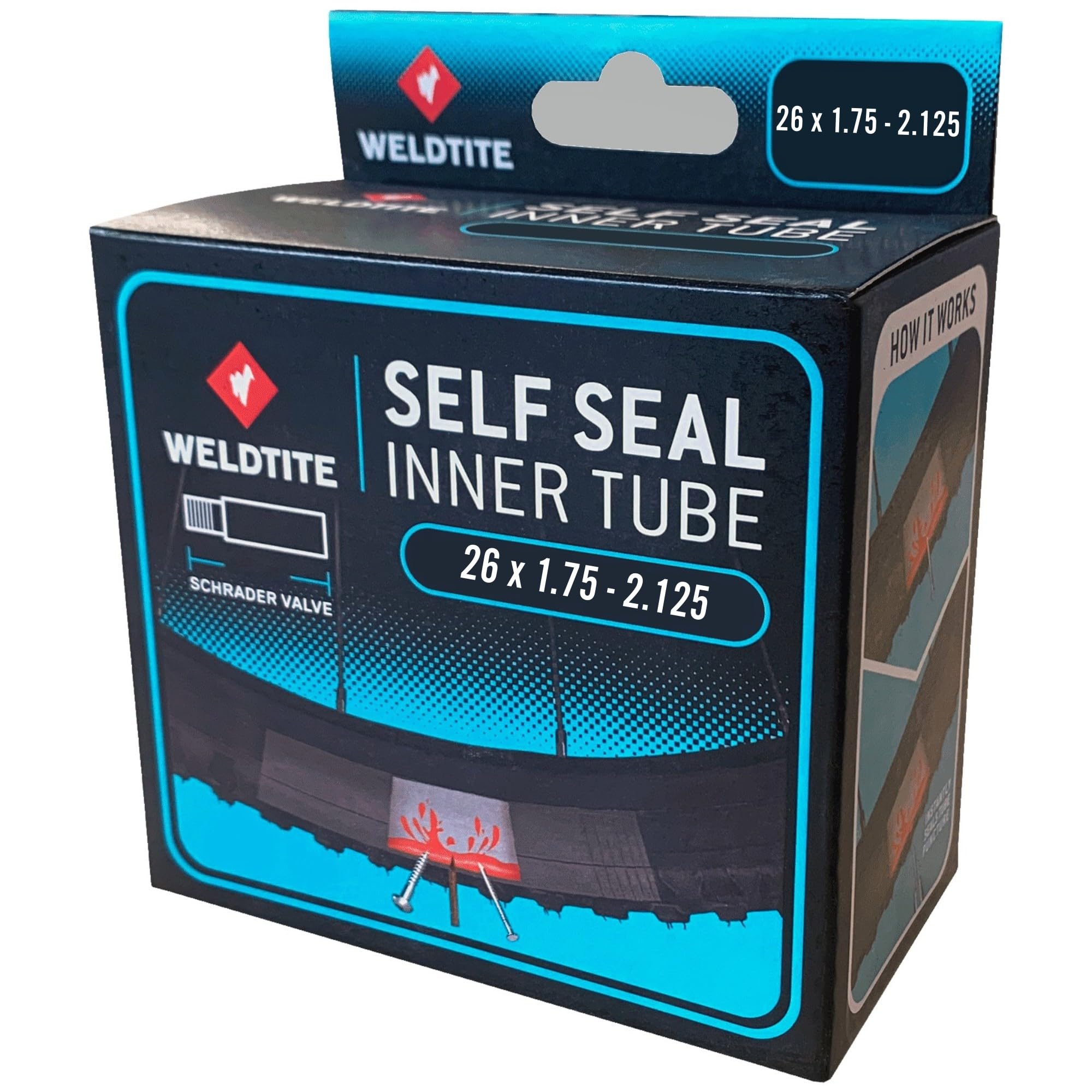 WELDTITE Self Sealing Bike Inner Tube - 26" x 1.75-2.125, Schrader Valve, Black — image 1