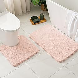 MIULEE Pink Bathroom Rug - Cute Absorbent Bath Mat