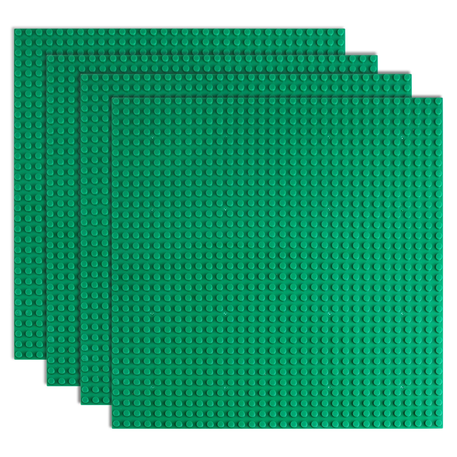 Classic Baseplates 4 Pack, 32x32 Stud Building Base Compatible with Lego with Display Board Set, Large 10"x10" Building Board Base Plates for All Major Brands and Activity Table Kids 3 Years Up, Green